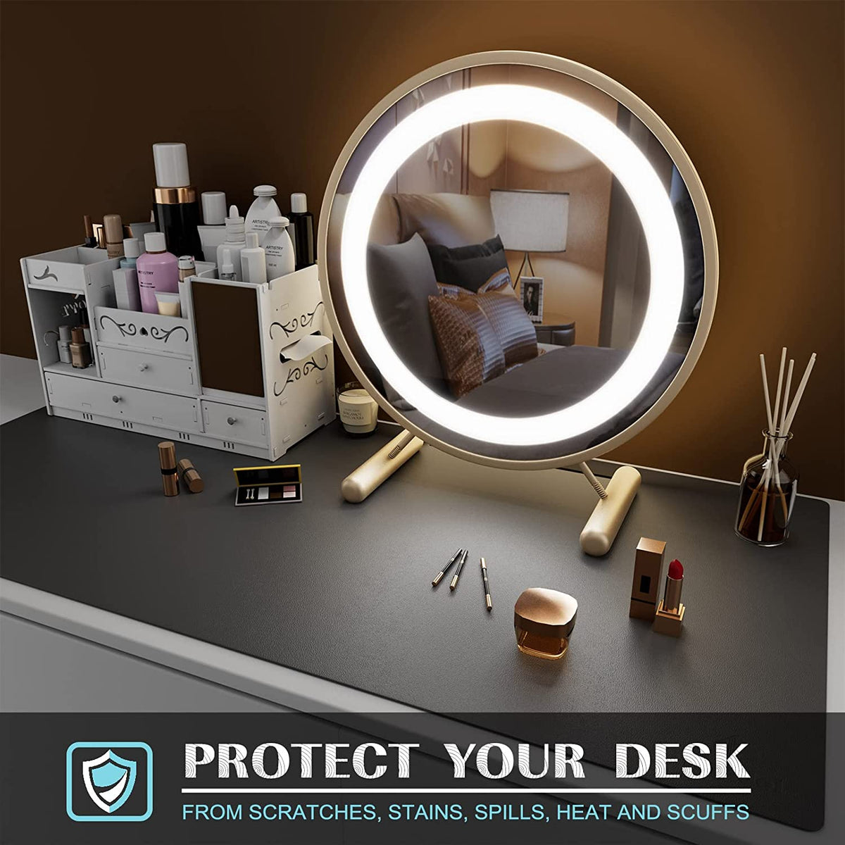 Desk Mat, Mouse Pad, Desk Pad, Waterproof Desk Mat for Desktop, Leather Desk Pad for Keyboard and Mouse, Desk Pad Protector for Office and Home (Dark Gray, 23.6" X 13.8")