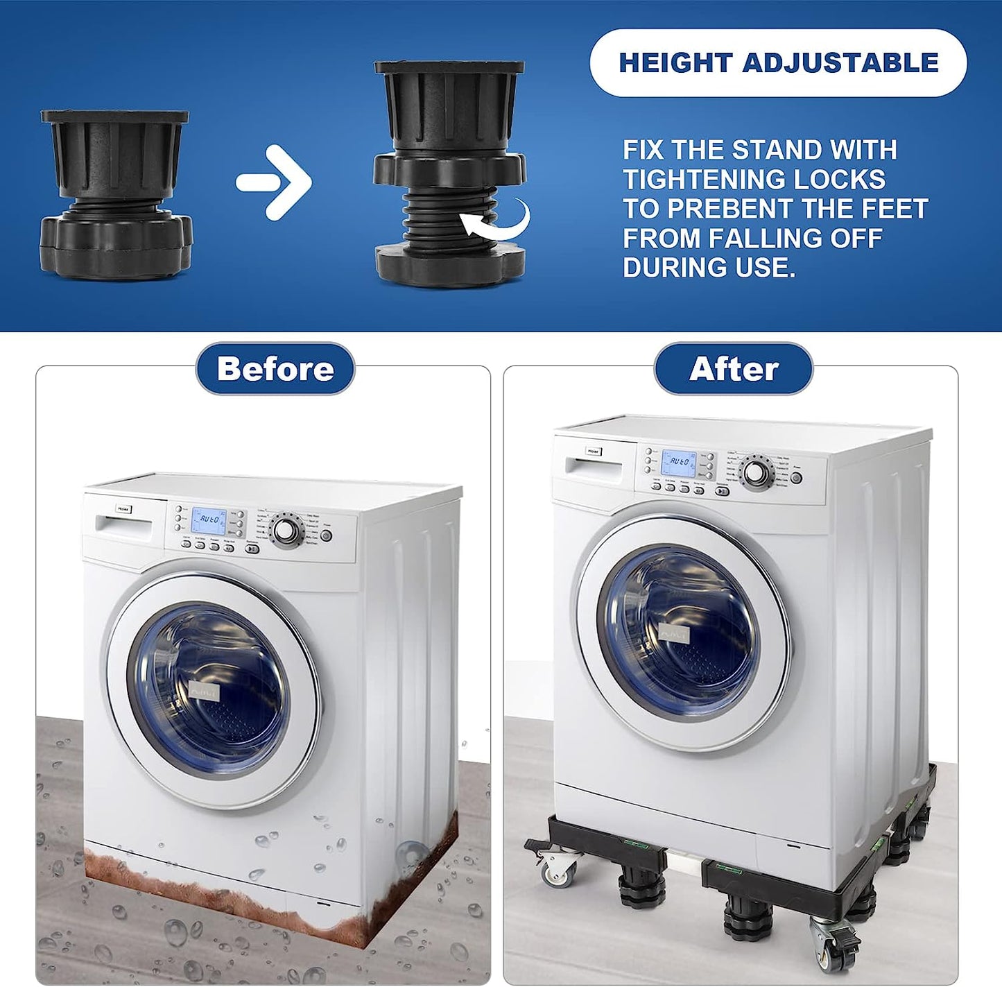 Washing Machine and Dolly Mini Fridge Stand Base Furniture with 8 Strong Feet and 4 Wheels Refrigerator Stand Washer and Dryer Pedestal Mobile Roller Cart with Wheels for Appliance