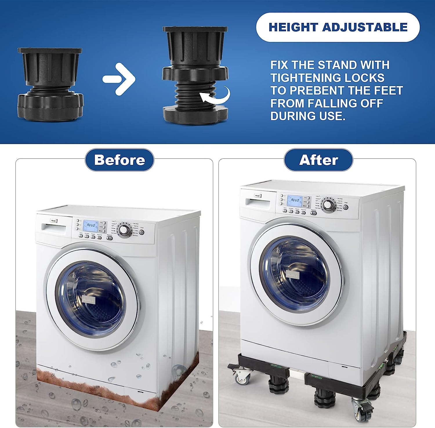 Washing Machine and Dolly Mini Fridge Stand Base Furniture with 8 Strong Feet and 4 Wheels Refrigerator Stand Washer and Dryer Pedestal Mobile Roller Cart with Wheels for Appliance