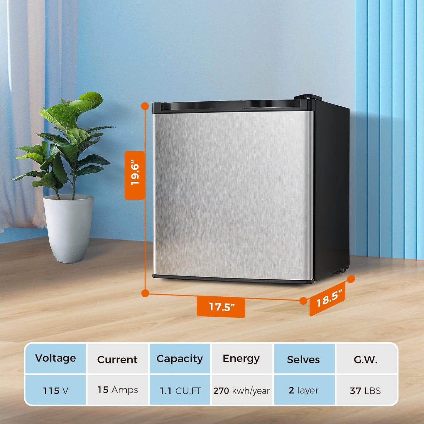 1.1 Cu.Ft Compact Upright Freezer with Reversible Single Door,Removable Shelves Free Standing Mini Freezer with Adjustable Thermostat for Home/Kitchen/Office