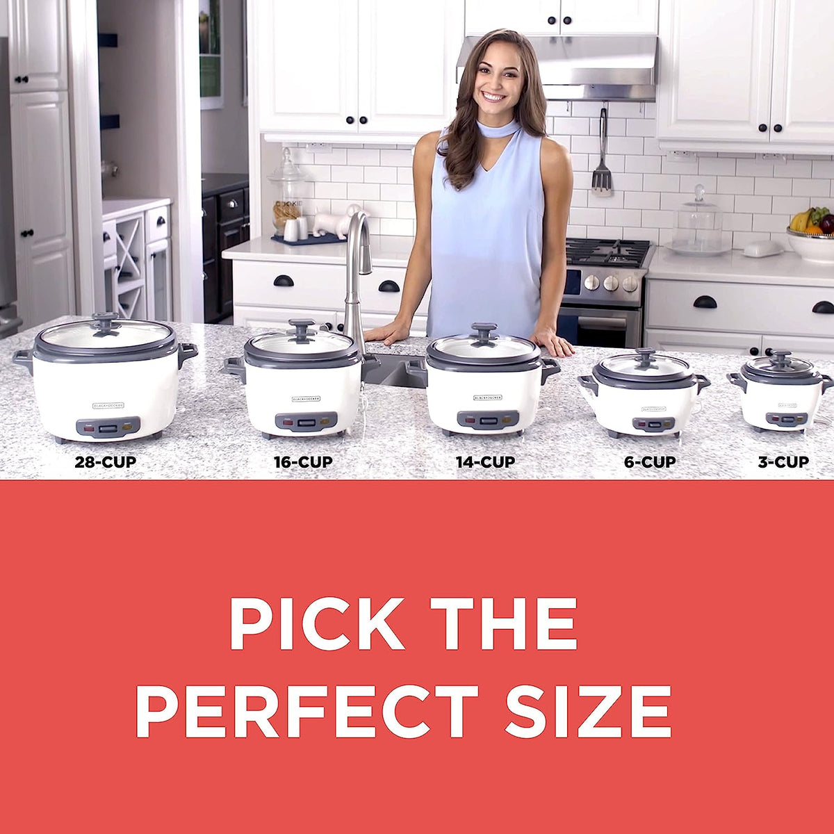 BLACK+DECKER Rice Cooker 3 Cups Cooked (1.5 Cups Uncooked) with Steaming Basket, Removable Non-Stick Bowl, White
