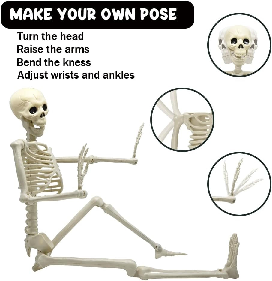 36In Skeleton Halloween Decorations, 3Ft Full Body Posable Life like Skeleton Realistic Human Plastic Bones with Movable Joints for Halloween Party Lawn Haunted House Decor
