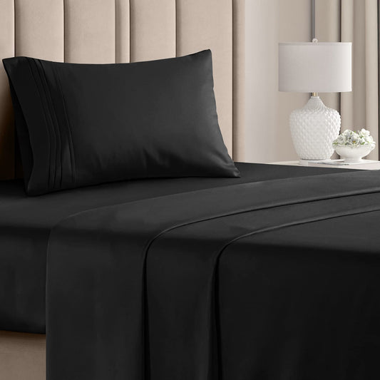 Twin XL Size 3 Piece Bedding Sheet Set - Soft, Breathable & Cooling Bed Sheets - Comfy Hotel Luxury Bed Sheets for Women & Men - Deep Pockets - Easy-Fit - Soft & Wrinkle Free - Black Oeko-Tex Set