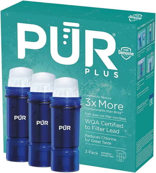 plus Water Pitcher Replacement Filter with Lead Reduction (3 Pack), Blue – Compatible with All  Pitcher and Dispenser Filtration Systems