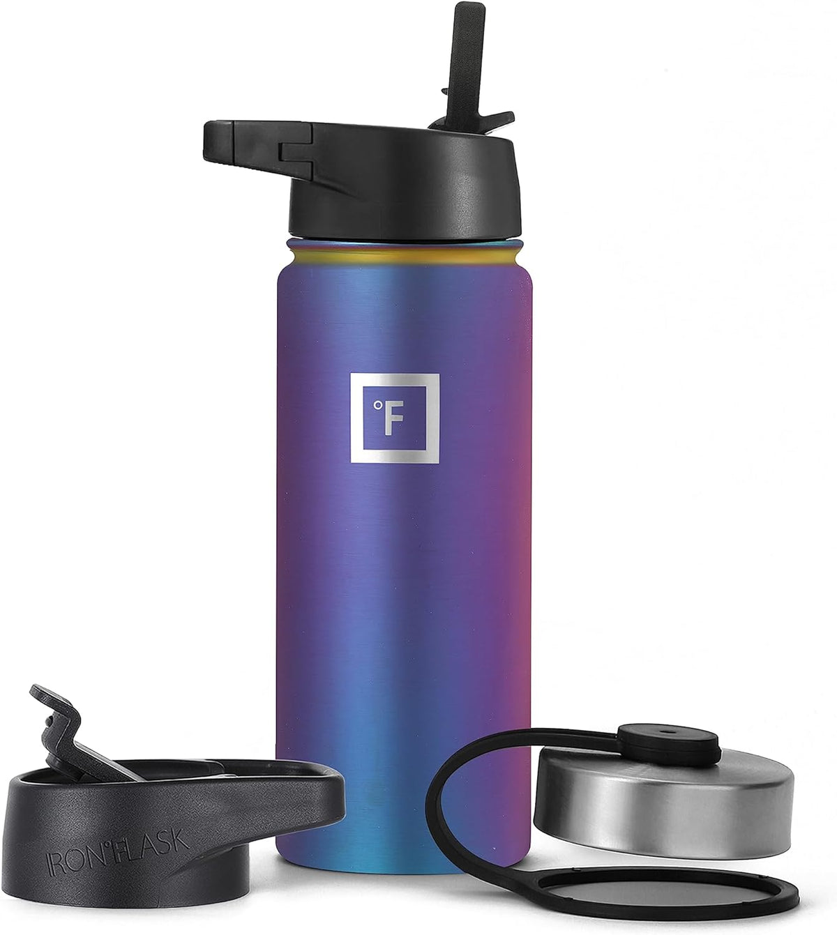 Sports Water Bottle - 18 Oz 3 Lids (Straw Lid), Leak Proof - Stainless Steel Gym & Sport Bottles for Men, Women & Kids - Double Walled, Insulated Thermos, Metal Canteen