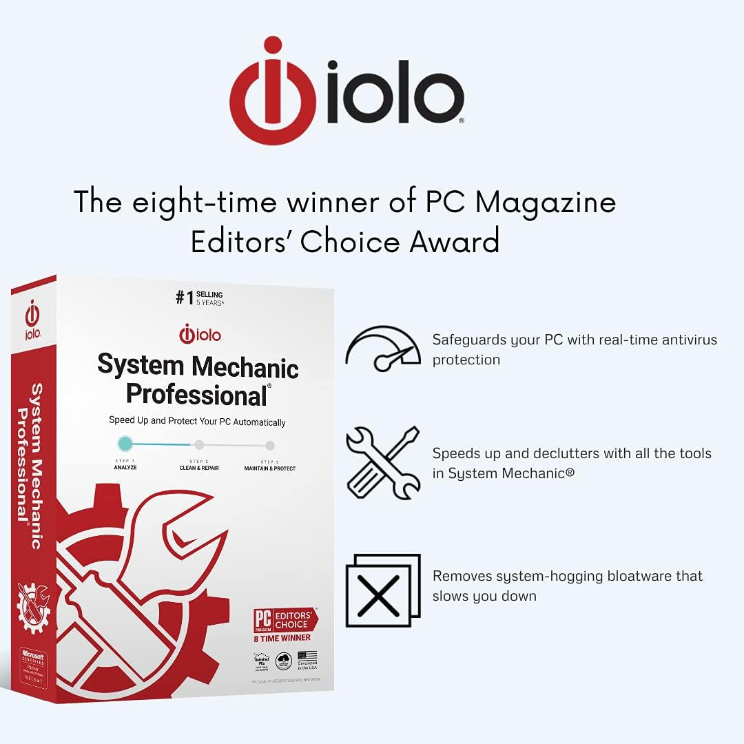 - System Mechanic Pro, Computer Cleaner for Windows, Blocks Viruses and Spyware, Restores System Speed, Software License