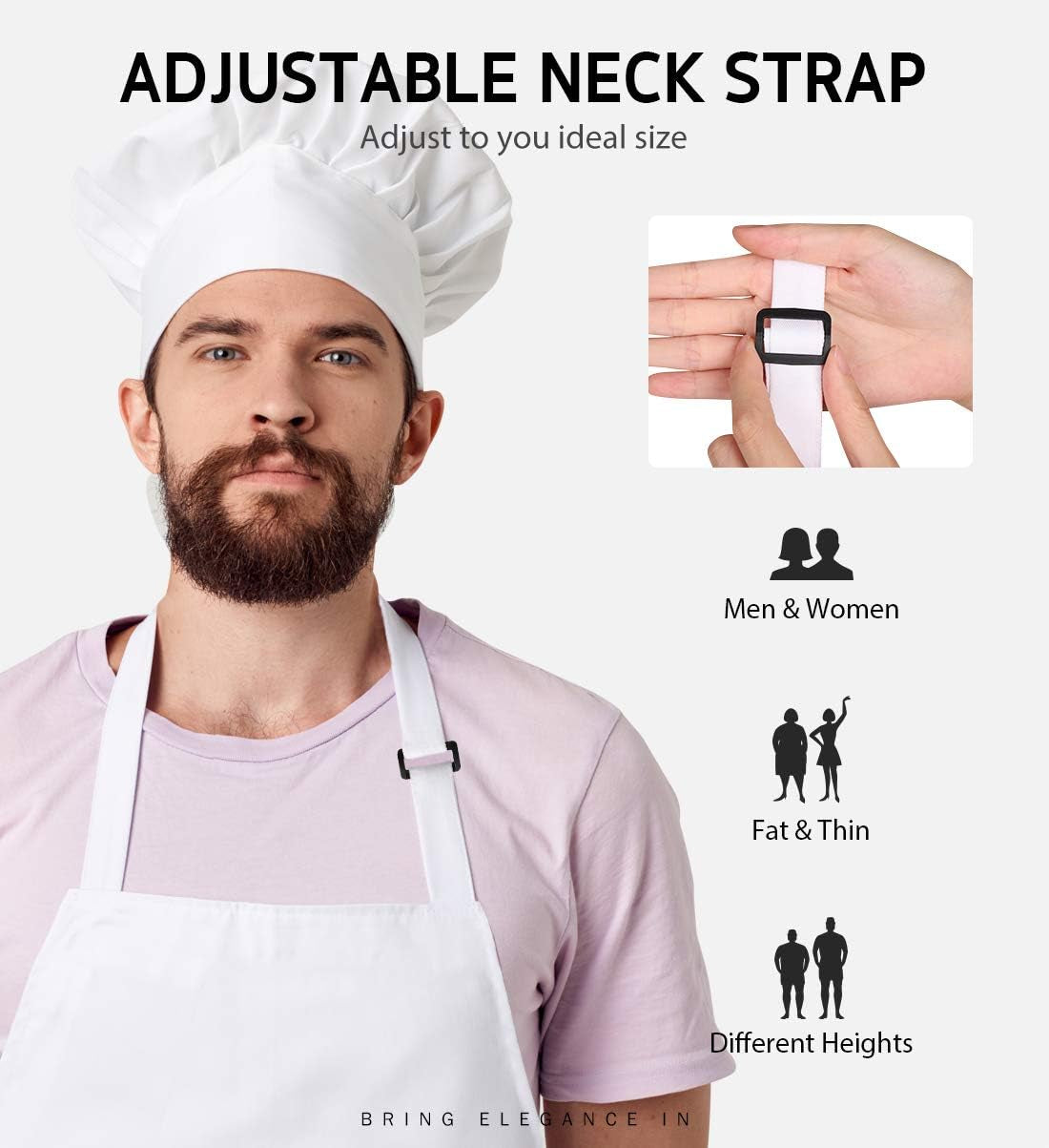 2 Pack Adjustable Bib Apron Thicker Version Waterdrop Resistant with 2 Pockets Cooking Kitchen Aprons for Women Men Chef, White