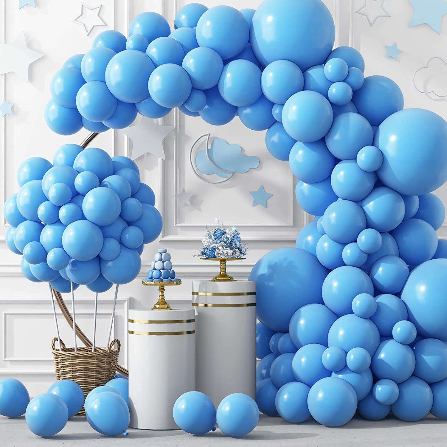 129Pcs Light Blue Balloons Different Sizes 18 12 10 5 Inch for Garland Arch, Blue Balloons for Birthday Gender Reveal Baby Shower Sky Blue Balloons Party Decoration