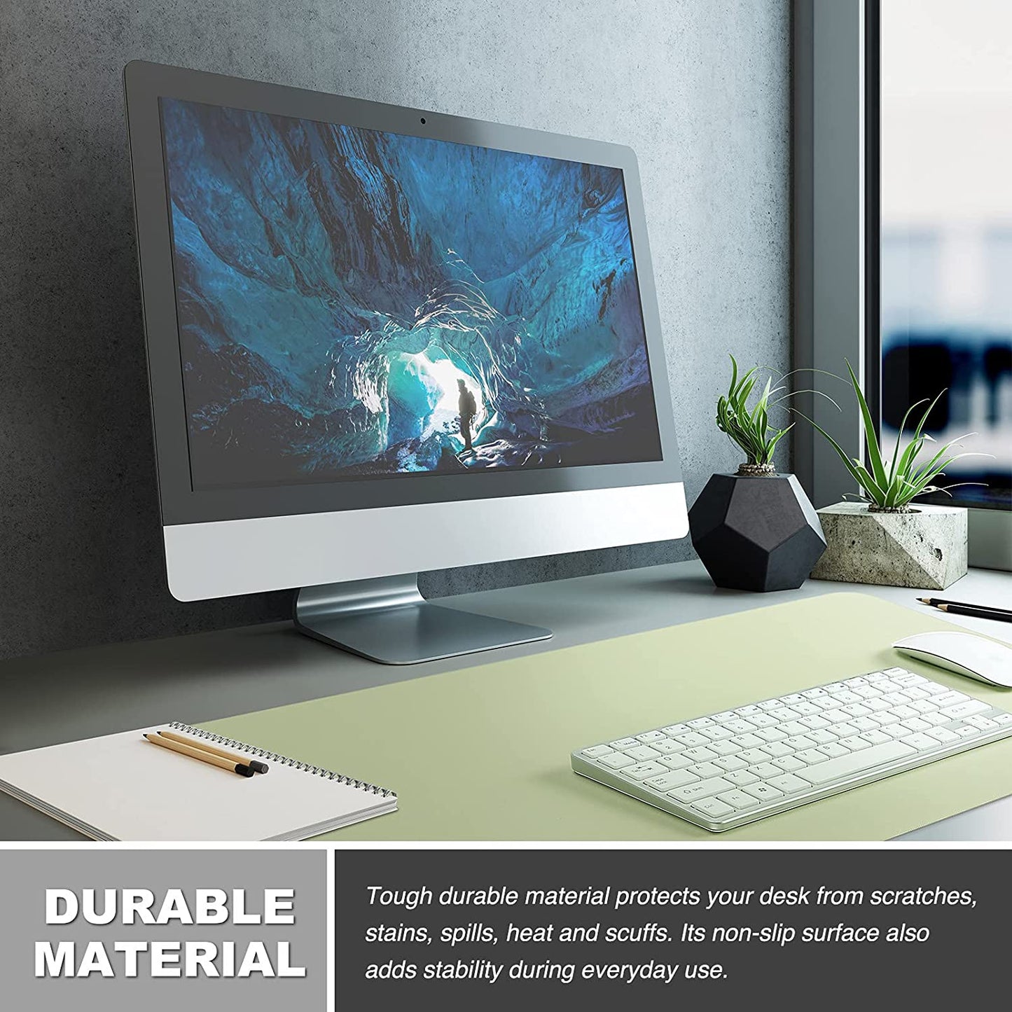 Waterproof Leather Mouse Mat/Pad Protector for Desktop, Keyboard and Mouse, Office and Home (Light Green, 31.5" X 15.7")