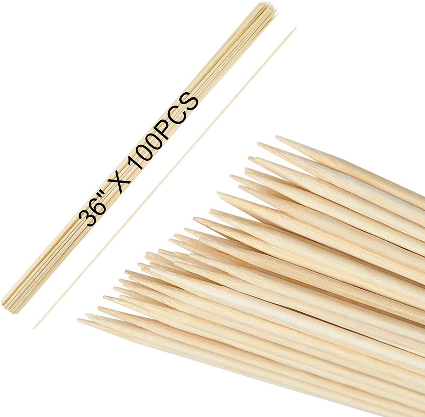 36" Natural Bamboo Skewers Sticks for Marshmallows，S'Mores，Bbq，Kabob，Grilling，Barbecue，Roasting，Camping.More Size Choices 6"/8"/10"/12"/14"/30"(100 PCS)