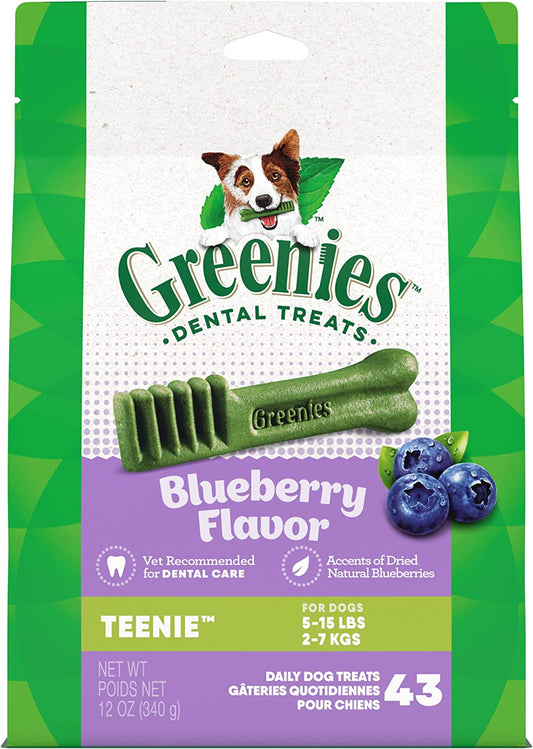TEENIE Natural Dog Dental Care Chews Oral Health Dog Treats Blueberry Flavor, 12 Oz. Pack (43 Treats)