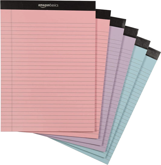 Wide Ruled 8.5 X 11.75-Inch 50 Sheet Lined Writing Note Pad, Pack of 6, 300 Count, Multicolor