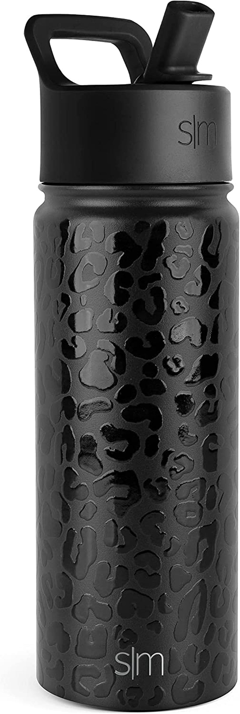 Water Bottle with Straw Lid Vacuum Insulated Stainless Steel Metal Thermos Bottles | Reusable Leak Proof Bpa-Free Flask for School | Summit Collection | 18Oz, Black Leopard