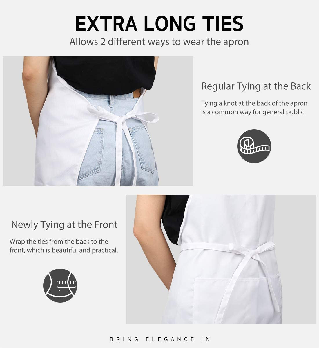 2 Pack Adjustable Bib Apron Thicker Version Waterdrop Resistant with 2 Pockets Cooking Kitchen Aprons for Women Men Chef, White