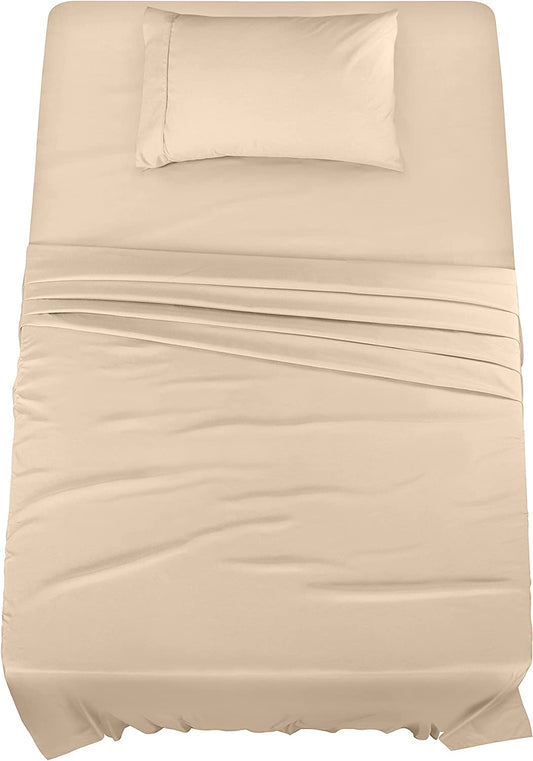 Twin Bed Sheets Set - 3 Piece Bedding - Brushed Microfiber - Shrinkage and Fade Resistant - Easy Care (Twin, Beige)