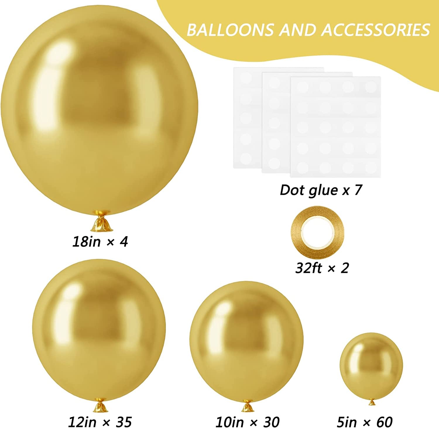 129Pcs Metallic Gold Balloons Latex Balloons Different Sizes 18 12 10 5 Inch Party Balloon Kit for Birthday Party Graduation Baby Shower Wedding Holiday Balloon Decoration