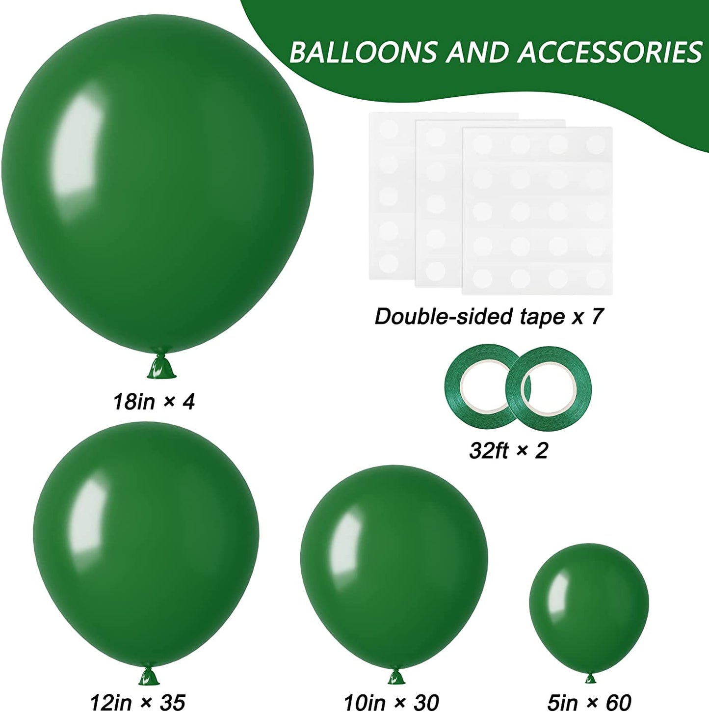 129Pcs Dark Green Balloons Different Sizes 18 12 10 5 Inches Green Latex Balloon Garland Arch for Masquerade Party Decorations Birthday Baby Shower Wedding Party Supplies