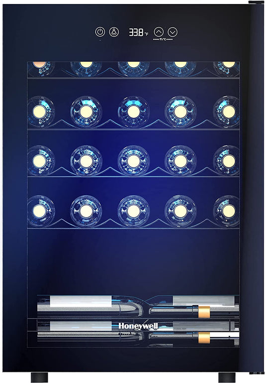 24 Bottle Compressor Wine Cooler Refrigerator, Compact Wine Cellar for Red, White, Champagne or Sparkling Wine, Digital Temperature Control, Glass Door