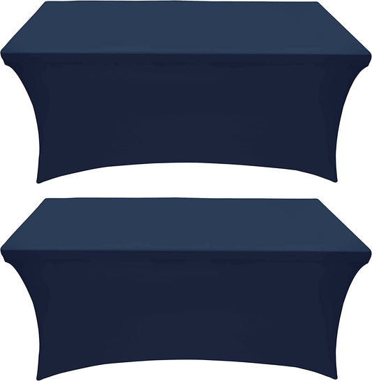 Spandex Tablecloth 2 Pack [6FT, Navy Blue] Tight, Fitted, Washable and Wrinkle Resistant Stretch Rectangular Patio Table Cover for Event, Wedding, Banquet & Parties [72Lx30Wx30H Inch]
