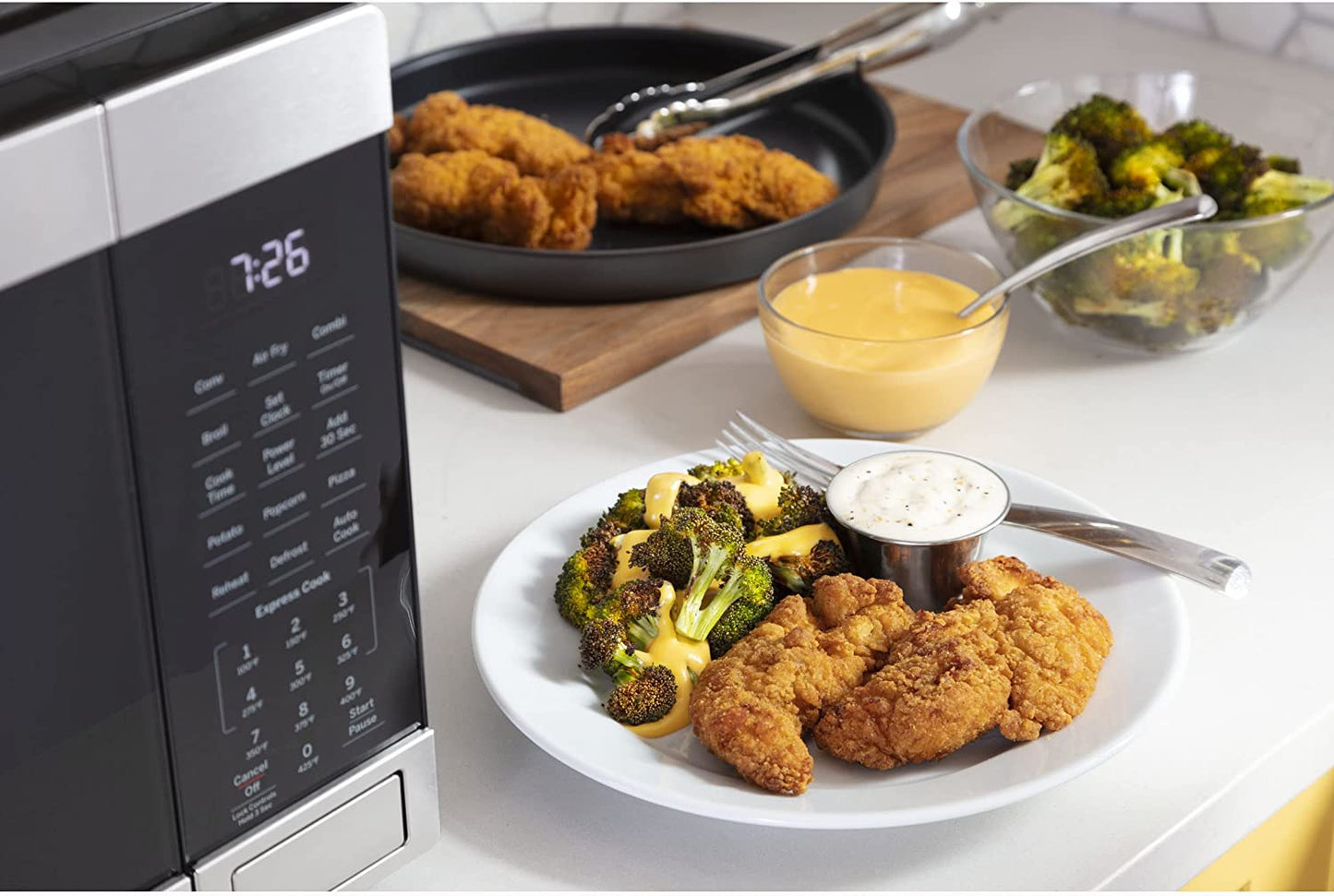 3-In-1 Countertop Microwave Oven | Complete with Air Fryer, Broiler & Convection Mode | 1.0 Cubic Feet Capacity, 1,050 Watts | Kitchen Essentials for the Countertop or Dorm Room | Stainless Steel