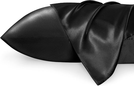 Satin Pillowcase Standard Set of 2 - Black Silky Pillow Cases for Hair and Skin 20X26 Inches, Pillow Covers with Envelope Closure, Similar to Silk Pillow Cases, Gifts for Women Men