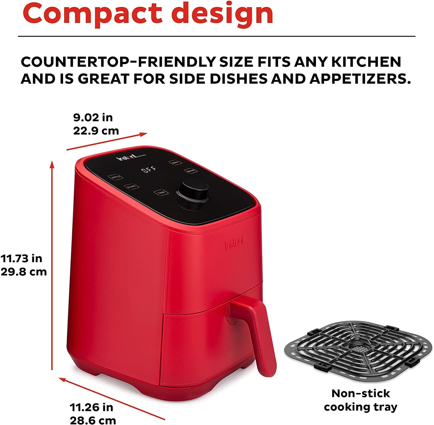 Vortex 4-In-1, 2-Quart Mini Air Fryer Oven Combo with Customizable Smart Cooking Programs, Nonstick and Dishwasher-Safe Basket, Includes Free App with over 1900 Recipes, Red