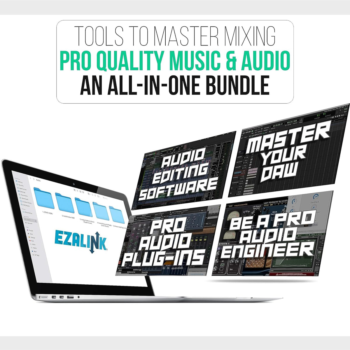 Audio Software Audacity and Professional DAW Music Podcast Editor, Recorder, Converter for Windows and Mac with Plug-Ins, AI, Beginner to Pro Training, Samples | 32GB USB Bundle