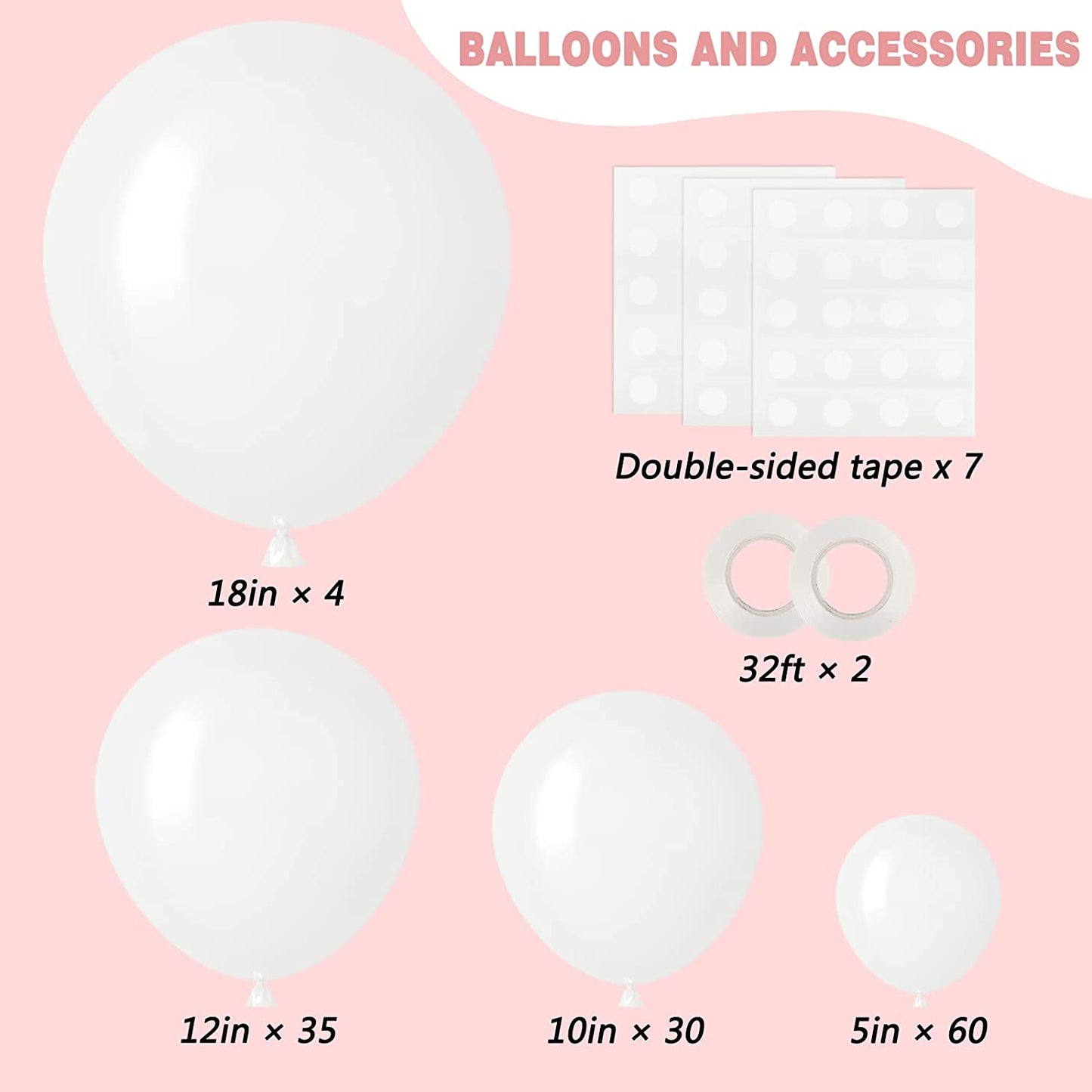 129Pcs White Balloons Different Sizes 18 12 10 5 Inch for Garland Arch,Premium Party Latex Balloons for Birthday Party Graduation Wedding Anniversary Baby Shower Party Decoration