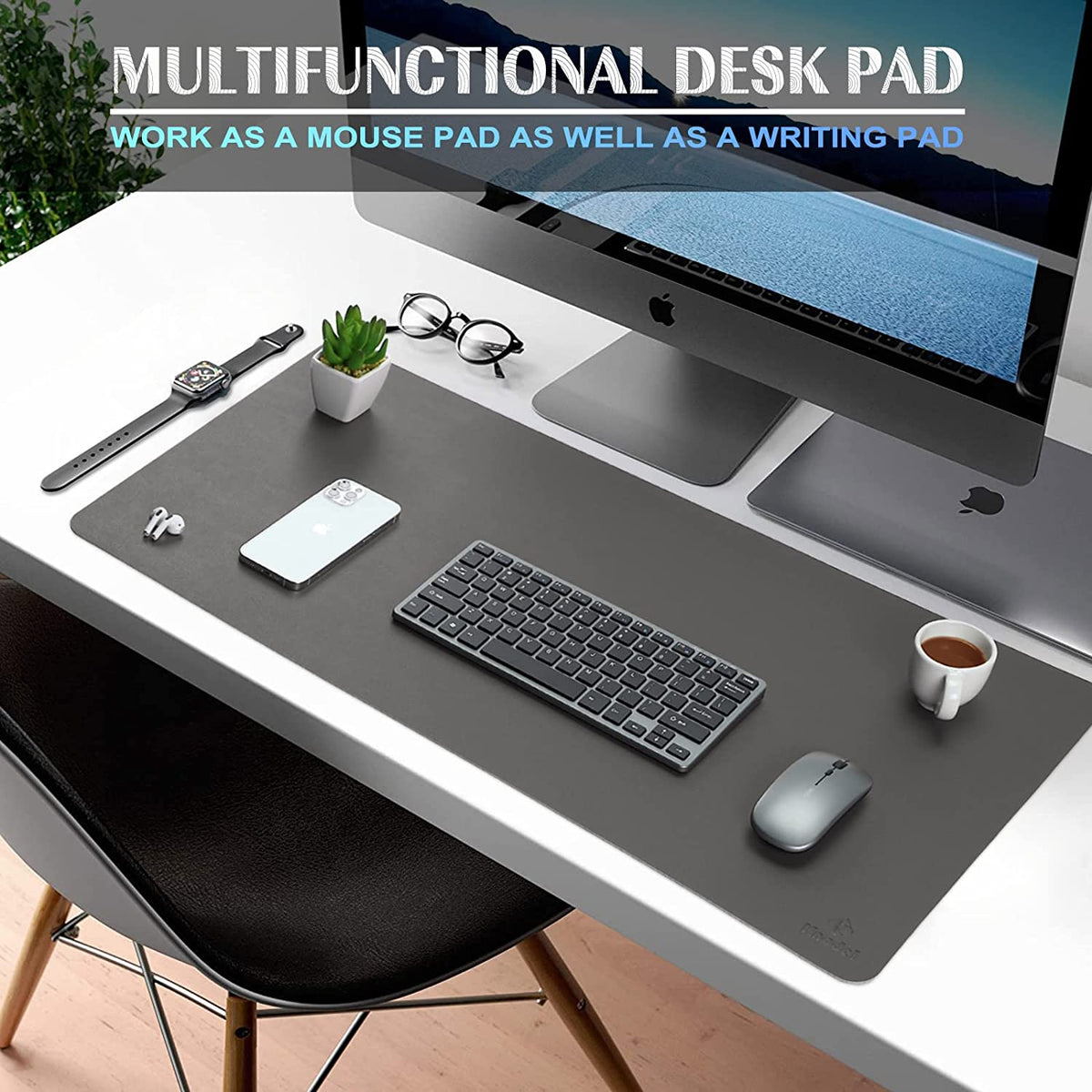 Desk Mat, Mouse Pad, Desk Pad, Waterproof Desk Mat for Desktop, Leather Desk Pad for Keyboard and Mouse, Desk Pad Protector for Office and Home (Dark Gray, 23.6" X 13.8")