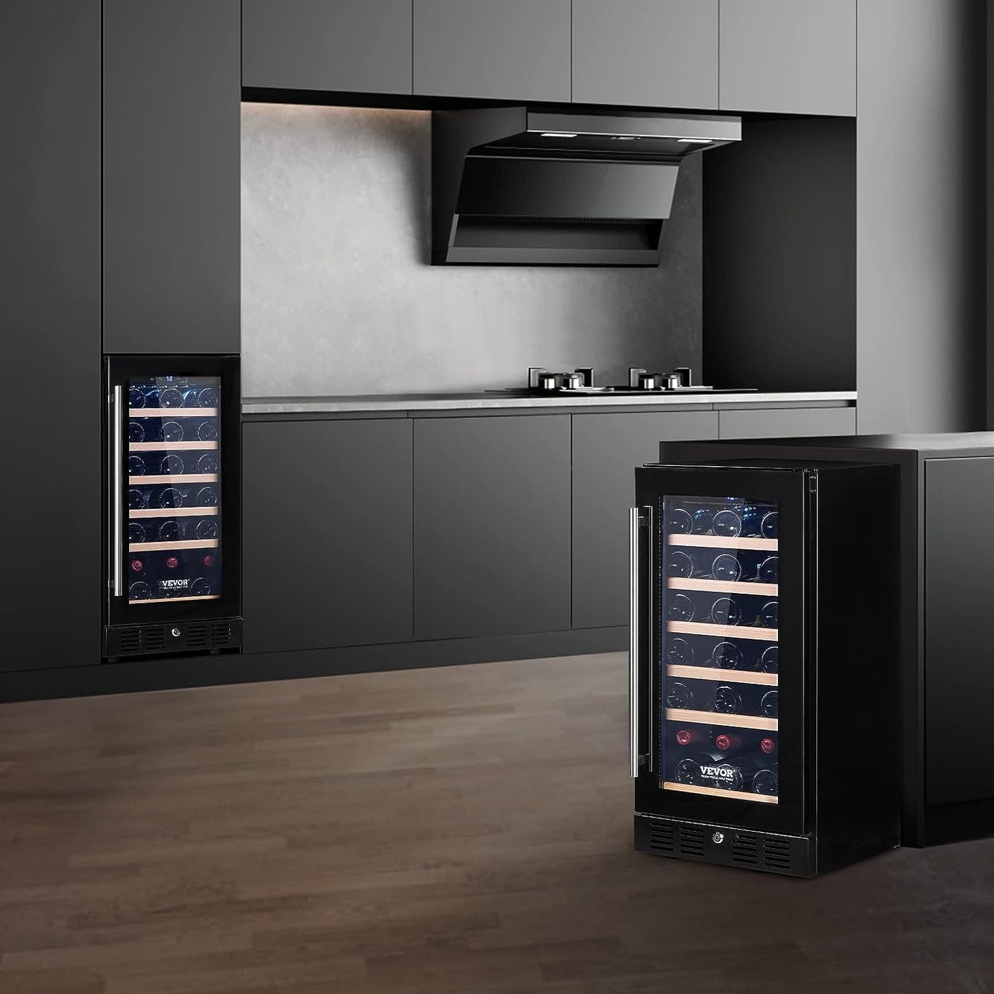 30 Bottles Freestanding Wine Refrigerator Beverage Cooler with Blue LED Light, Black