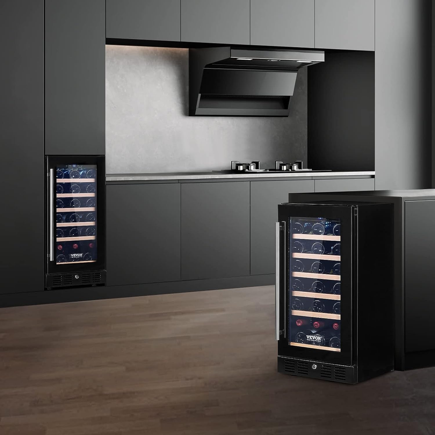 30 Bottles Freestanding Wine Refrigerator Beverage Cooler with Blue LED Light, Black