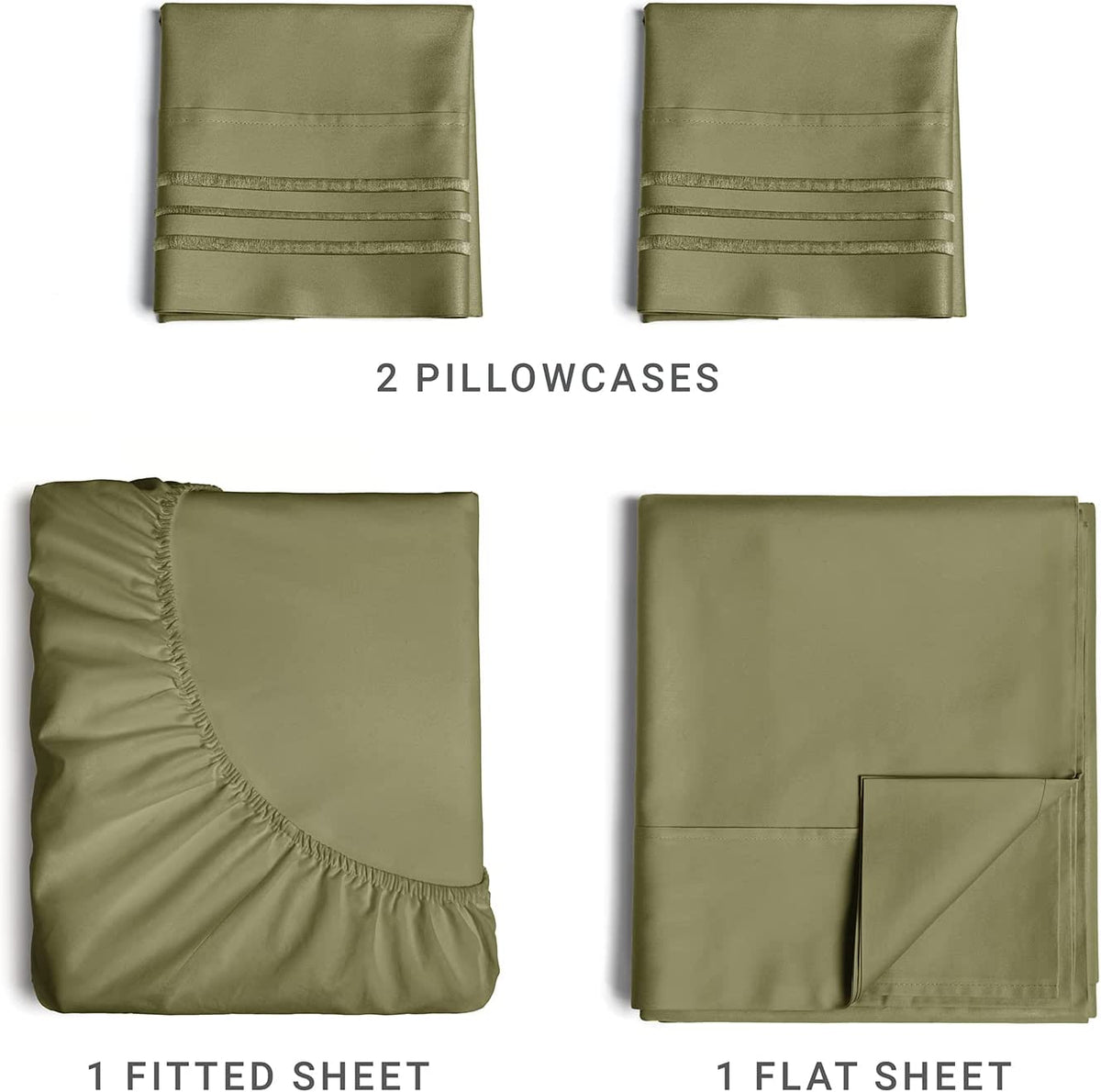 King Size 4 Piece Bedding Sheet Set - Breathable & Cooling - Hotel Luxury Bed Sheets Set - Easy Fit - Soft, Wrinkle Free & Comfy Sage Green Oeko-Tex Bedding Sheets - Deep Pockets 4 Piece Bed Sheet Set