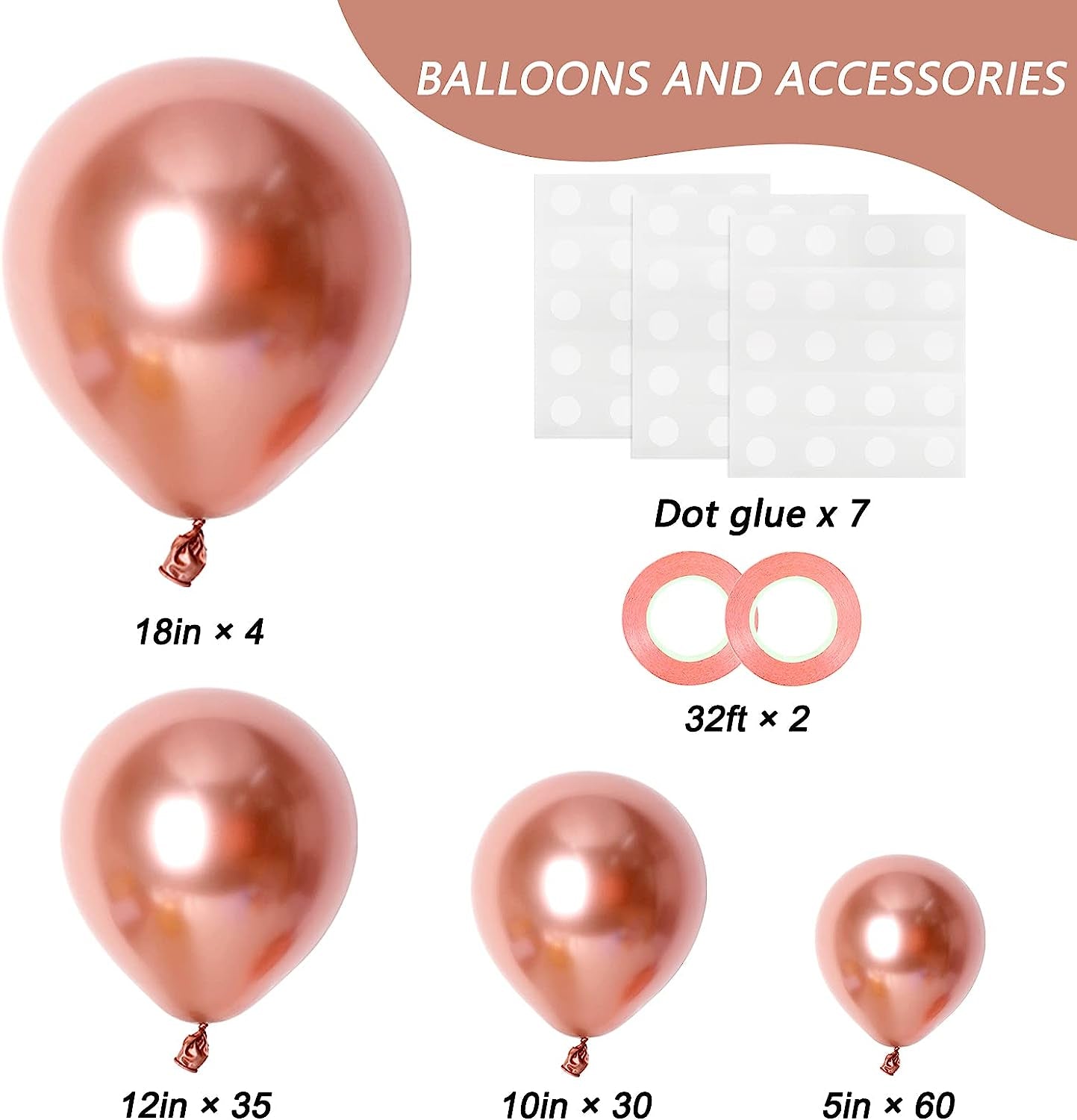 129Pcs Rose Gold Balloons Latex Balloons Different Sizes 18 12 10 5 Inches Party Balloon Kit for Birthday Party Graduation Baby Shower Wedding Holiday Balloon Decoration