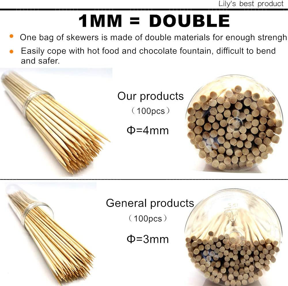 10" Natural Bamboo Skewers for Bbq，Appetiser，Fruit，Cocktail，Kabob，Chocolate Fountain，Grilling，Barbecue，Kitchen，Crafting and Party. Φ=4Mm, More Size Choices 6"/8"/12"/14"/16"/30"(100 PCS)