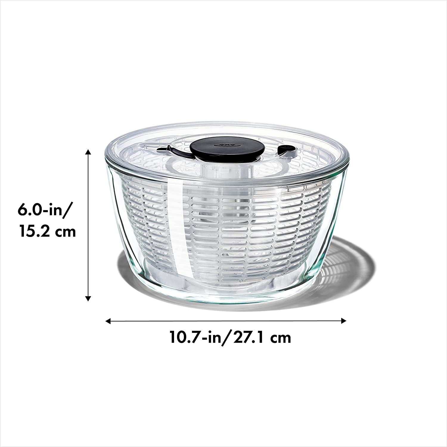 Good Grips Glass Salad Spinner, Large/6.22 Quart, Clear