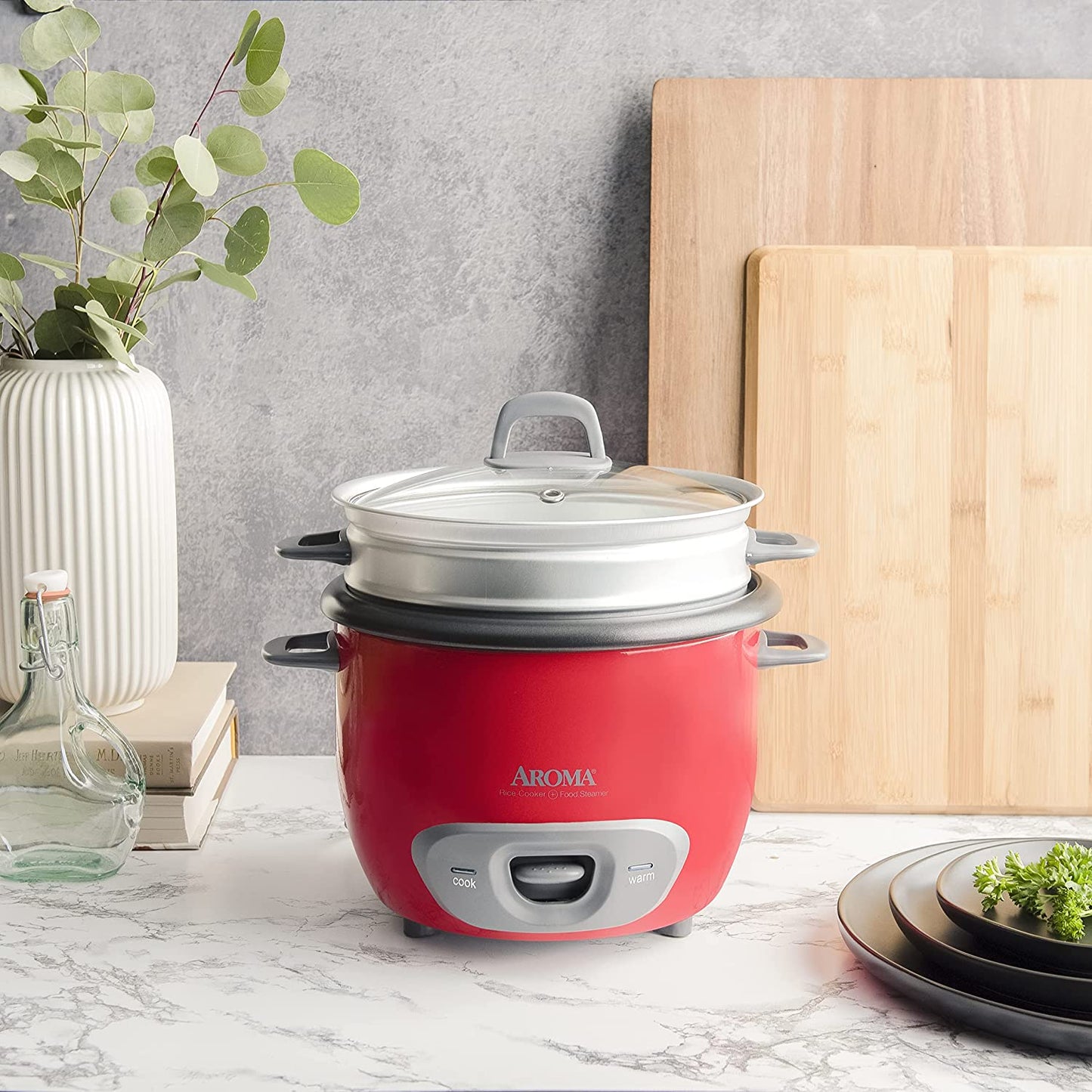 14-Cup (Cooked) (7-Cup UNCOOKED) Pot Style Rice Cooker and Food Steamer (ARC-747-1NGR) , Red