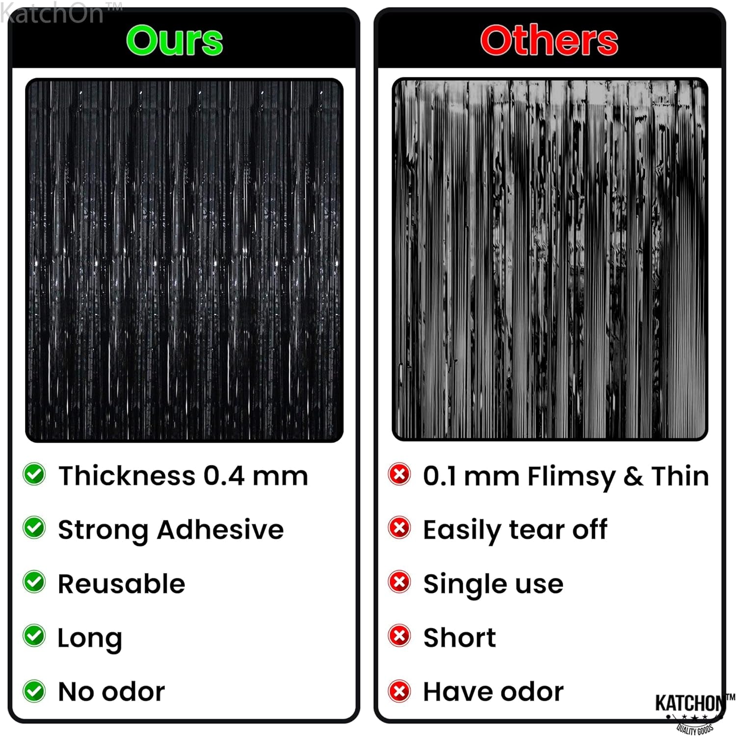 , Xtralarge 8X3.2 Feet Black Fringe Backdrop - Pack of 2, Black Foil Fringe Curtain | Black Streamer Backdrop for Halloween Party Decorations | Halloween Backdrop | Black Backdrop for Party