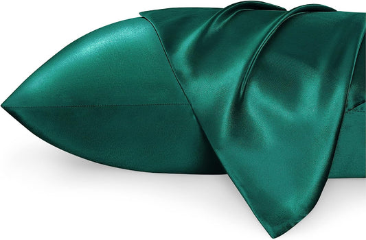 Satin Pillowcase Standard Set of 2 - Dark Green Silky Pillow Cases for Hair and Skin 20X26 Inches, Pillow Covers with Envelope Closure, Similar to Silk Pillow Cases, Gifts for Women Men