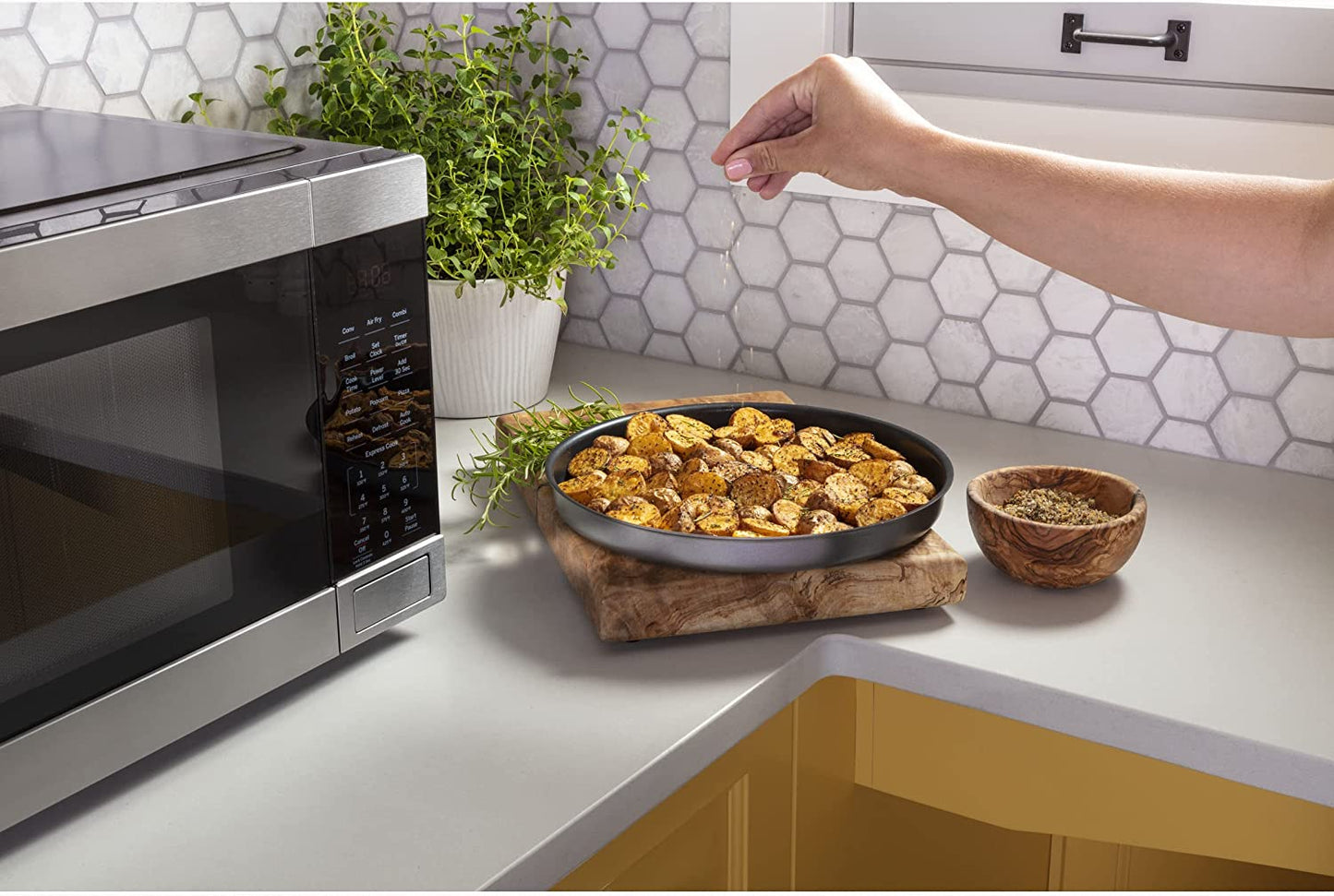 3-In-1 Countertop Microwave Oven | Complete with Air Fryer, Broiler & Convection Mode | 1.0 Cubic Feet Capacity, 1,050 Watts | Kitchen Essentials for the Countertop or Dorm Room | Stainless Steel