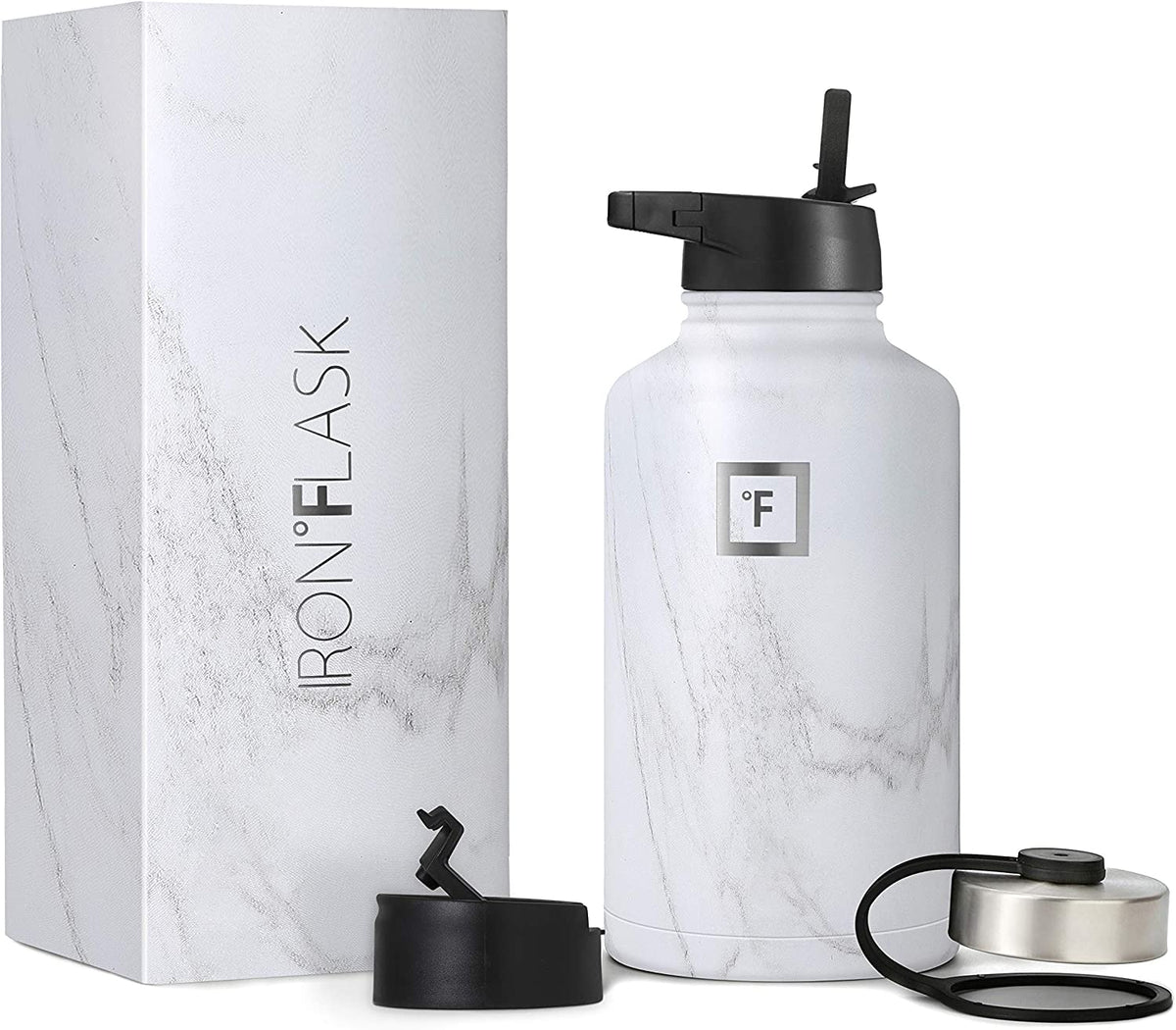 Sports Water Bottle - 64Oz, 3 Lids (Straw Lid), Leak Proof - Stainless Steel Gym & Sport Bottles for Men, Women & Kids - Double Walled, Insulated Thermos, Metal Canteen
