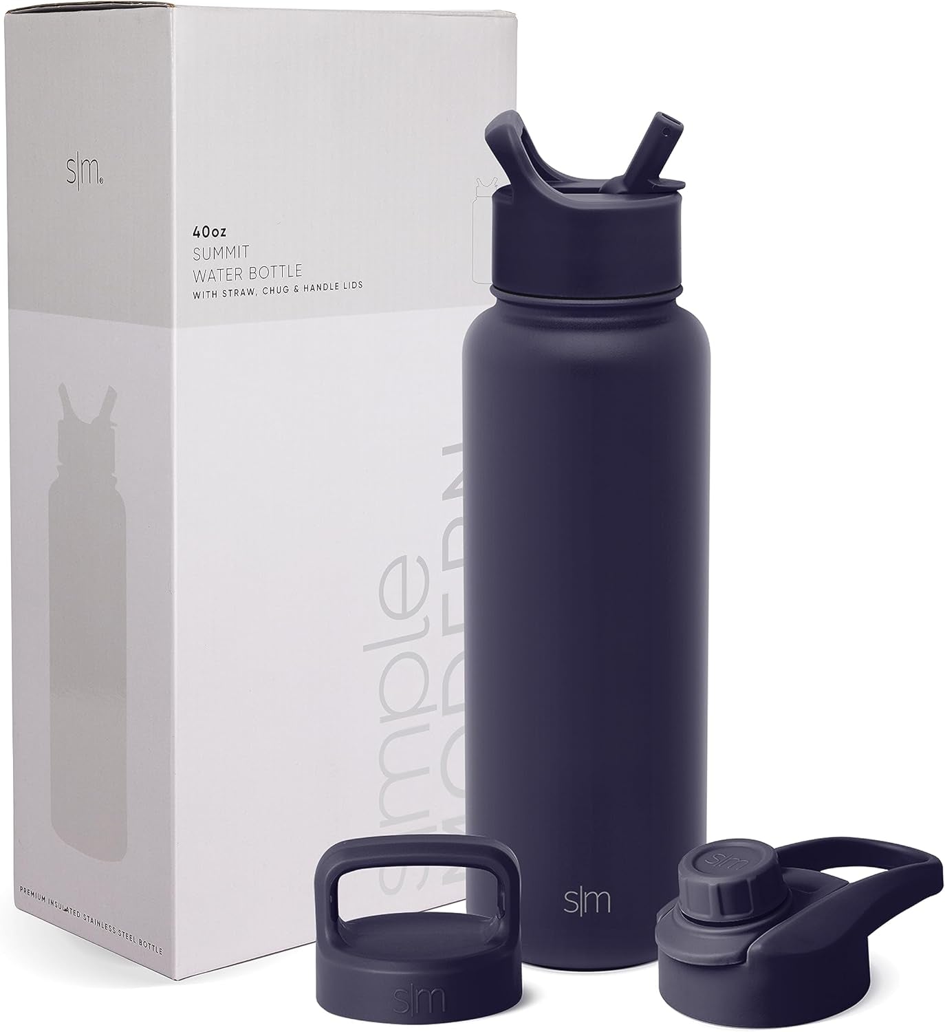 Water Bottle with Straw, Handle, and Chug Lid Vacuum Insulated Stainless Steel Metal Thermos Bottles | Large Leak Proof Bpa-Free Flask for Gym | Summit Collection | 40Oz, Night Sky