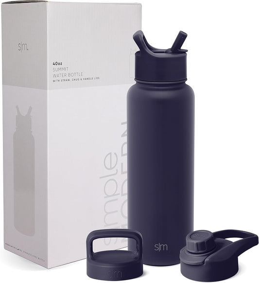 Water Bottle with Straw, Handle, and Chug Lid Vacuum Insulated Stainless Steel Metal Thermos Bottles | Large Leak Proof Bpa-Free Flask for Gym | Summit Collection | 40Oz, Night Sky
