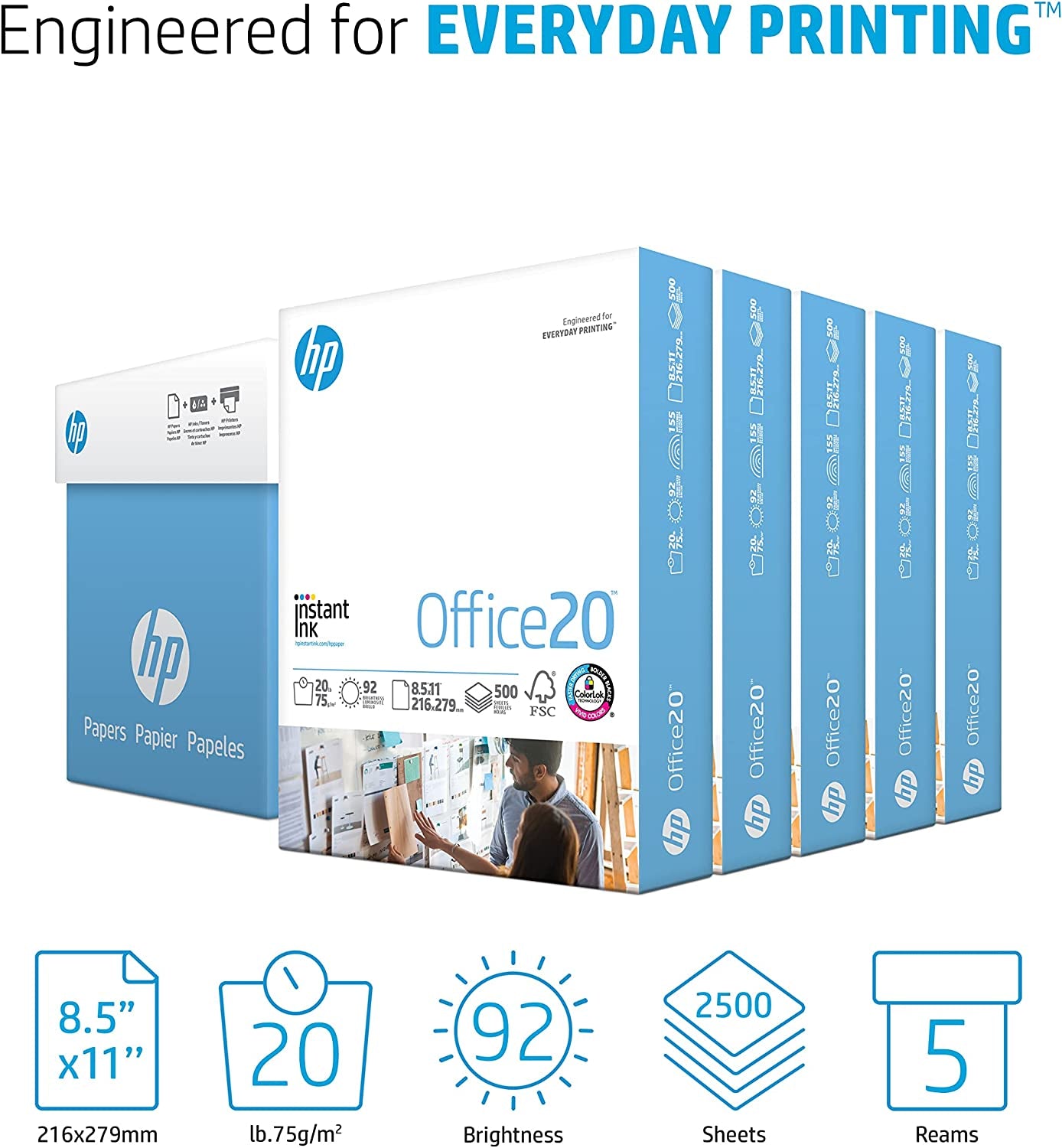 | 8.5 X 11 Paper | Office 20 Lb | 5 Ream Case - 2500 Sheets | 92 Bright | Made in USA-FSC Certified | 112150C