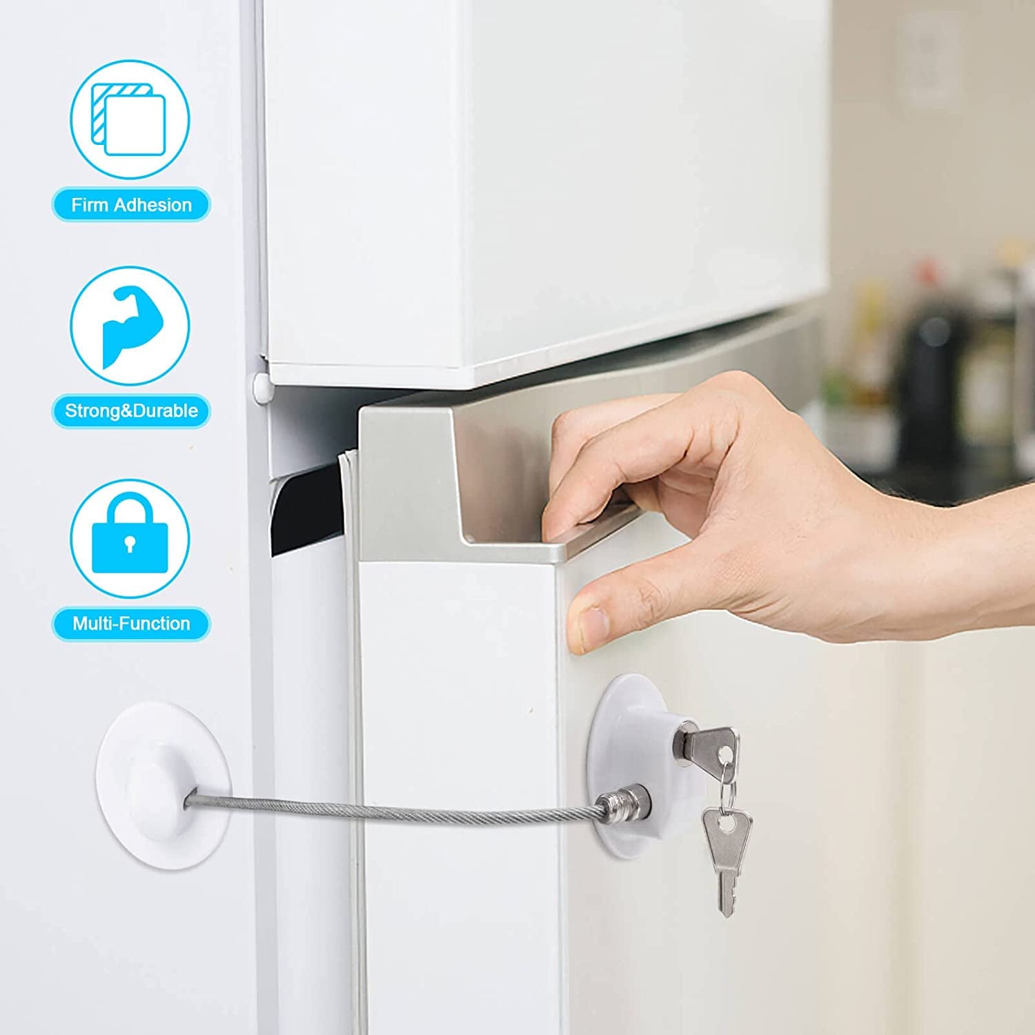2 Pcs Fridge Lock, Refrigerator Lock for Children, Mini Fridge Locks for Kids, Freezer Lock, Used in Refrigerator Door, Cabinets, Drawers, Toilet Seat (Pads Size: 2.1 X 1.5 In)