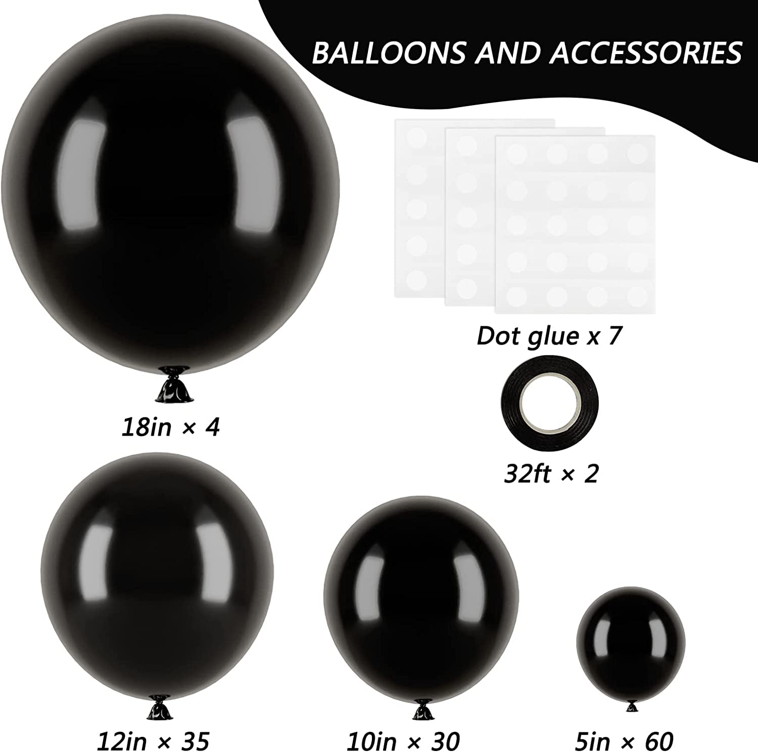 129Pcs Black Balloons Latex Balloons Different Sizes 18 12 10 5 Inch Party Balloon Kit for Birthday Party Graduation Baby Shower Wedding Holiday Balloon Decoration