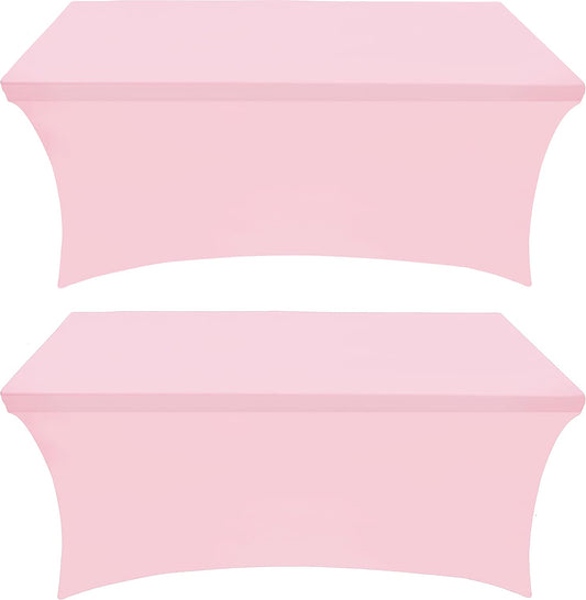 Spandex Tablecloth 2 Pack [6FT, Pink] Tight, Fitted, Washable and Wrinkle Resistant Stretch Rectangular Patio Table Cover for Event, Wedding, Banquet & Parties [72Lx30Wx30H Inch]