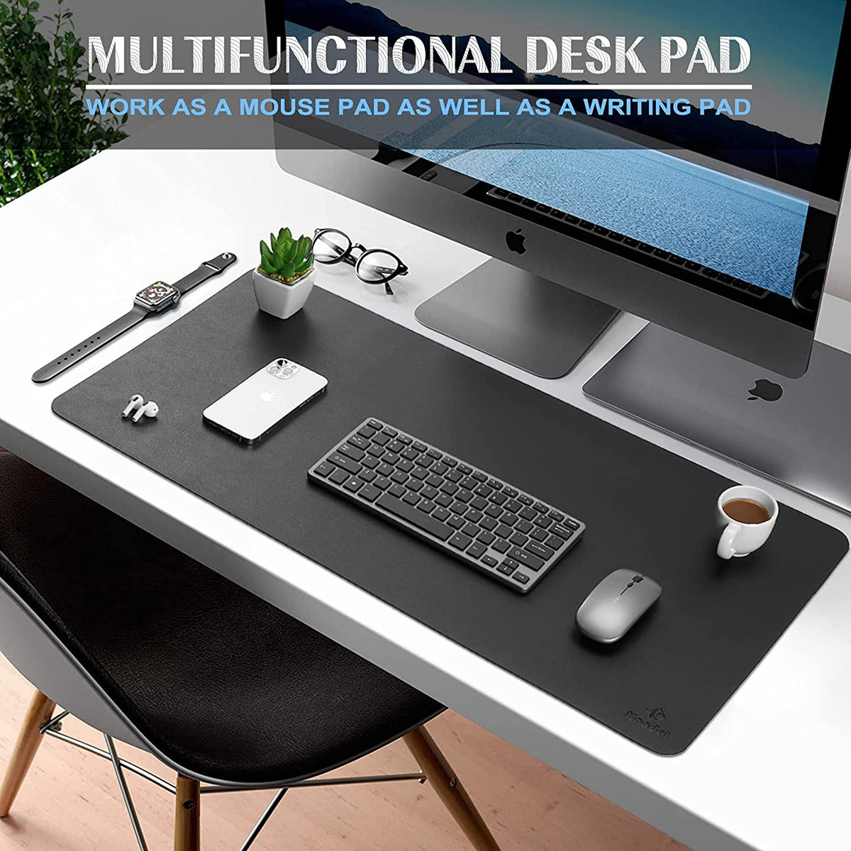 Mouse Pad, Waterproof Desk Mat for Desktop, Leather Desk Pad for Keyboard and Mouse, Desk Pad Protector for Office and Home (Black, 31.5" X 15.7")