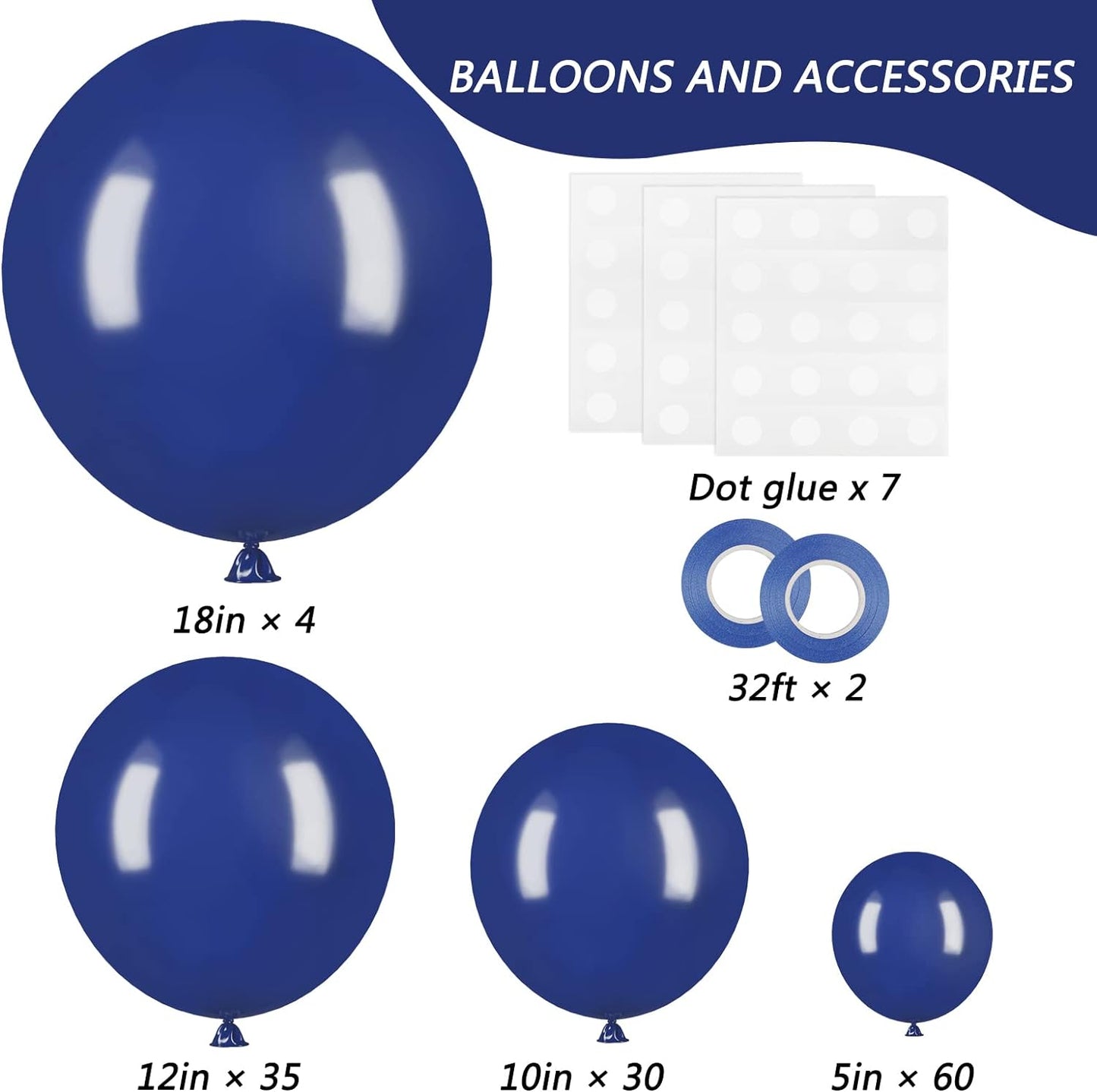 129Pcs Navy Blue Balloons Latex Balloons Different Sizes 18 12 10 5 Inch Party Balloon Kit for Birthday Party Graduation Baby Shower Wedding Holiday Balloon Decoration
