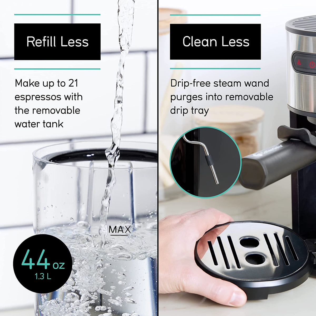 Espresso Machine, Quick-Brew Espresso Maker with Milk Frother & 1.3 Liter Removable Water Tank
