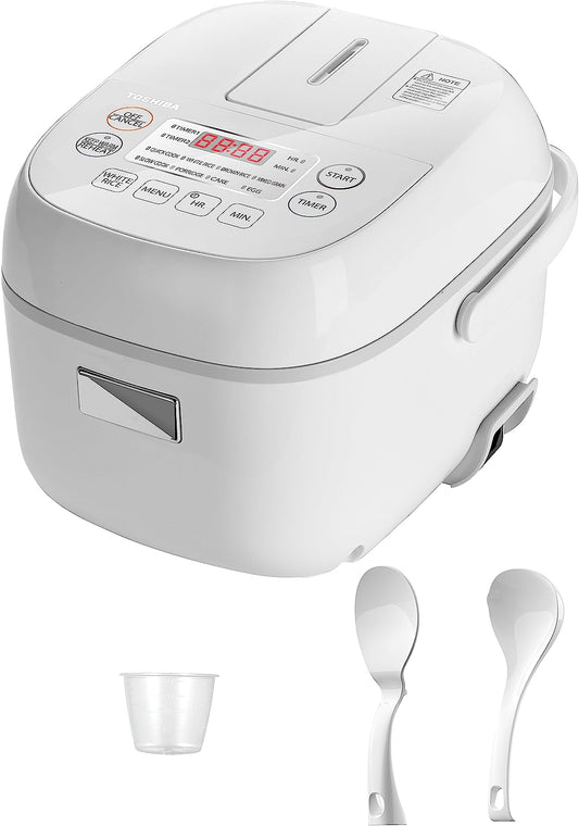 Small Rice Cooker 3 Cup Uncooked – LCD Display with 8 Cooking Functions, Fuzzy Logic Technology, 24-Hr Delay Timer and Auto Keep Warm, Non-Stick Inner Pot, White